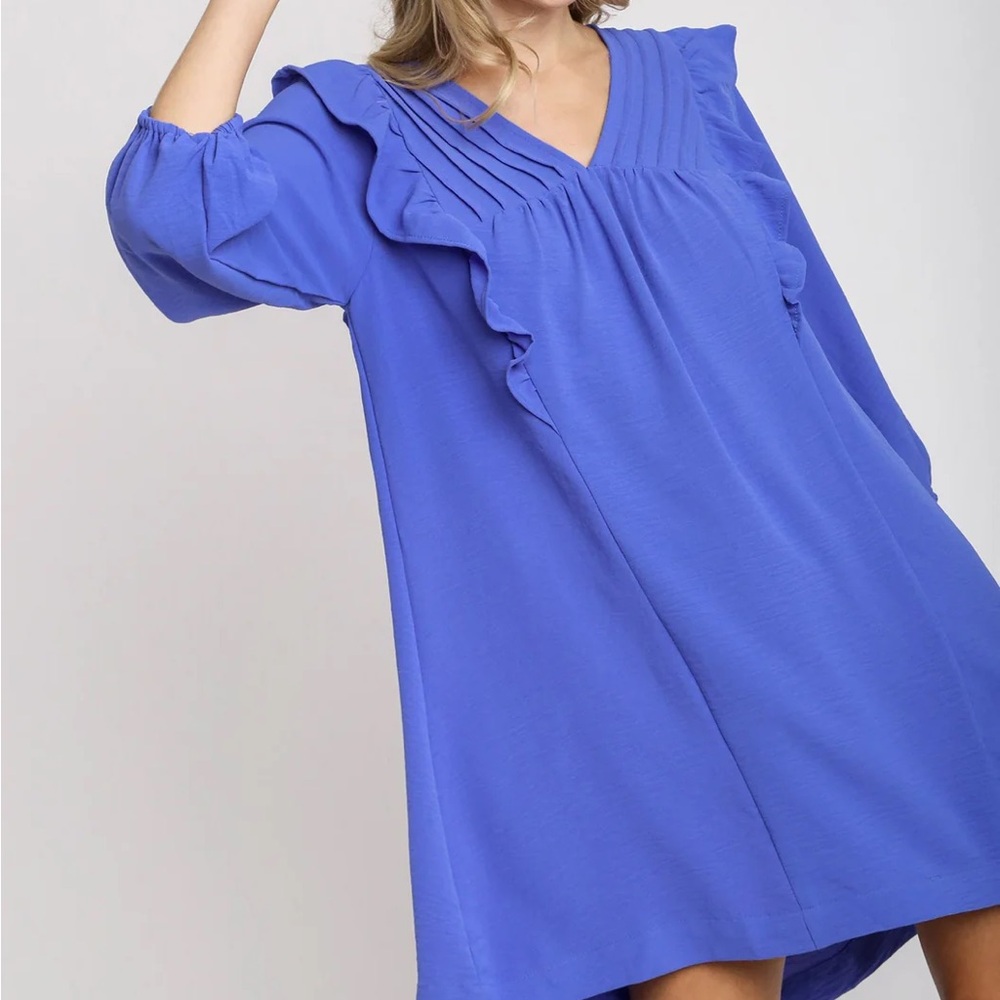 Umgee Tatum Ruffle Orchid Blue Mini Dress Size Medium! - Picture 2 of 10